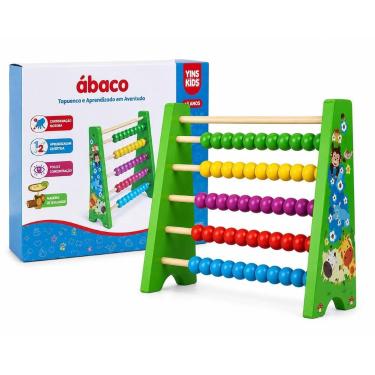 Imagem de Ábaco Educativo Madeira 5 Hastes Animais Colorido - Yins Kids