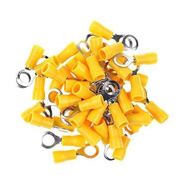 Imagem de GFORTUN 100 peças, anel isolado amarelo, terminal, conectores elétricos para crimpagem de arame, tamanho 1/4 para cabo 12-10 AWG, RV5.5-5