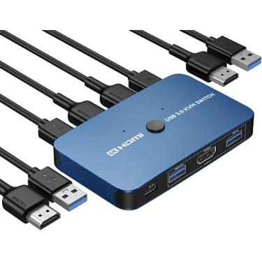 Imagem de ABLEWE Switch Kvm, Switch Kvm de Alumínio Hdmi, Switch Usb para 2 Computadores Compartilhando Impressora de Teclado de Mouse para Um Monitor Hd, Suporte 4K @ 60 Hz, 2 Cabos Hdmi e 2 Cabos Usb Incluído