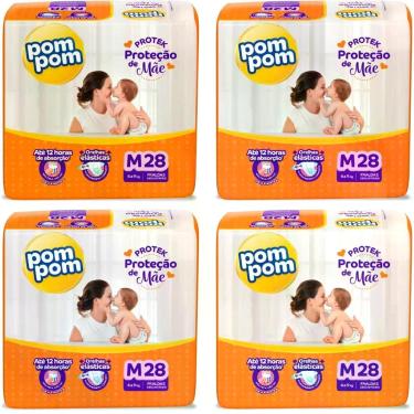 Imagem de KIT 4 Fraldas Pom Pom Derma Protek Jumbo Tamanho M 28 unidades