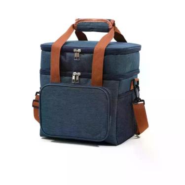 Imagem de Bolsa Termica Marmita Lancheira Multiuso Alça Trabalho Passeio Academia Dois Compartimentos Azul