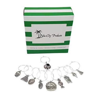 Imagem de Palm City Products Amuletos de vinho temáticos Food Lovers - Conjunto de pingentes de vinho de 10 peças - Ótimo presente para quem gosta de comida