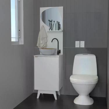Imagem de Gabinete De Banheiro Com Espelho 45cm 1 Porta Flex Retrô Multimóveis Cr10155 Branco