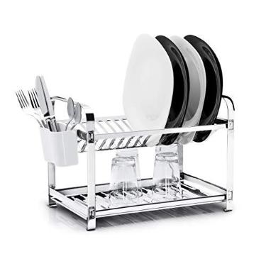 Imagem de Escorredor Desmontável Mak Inox Aço Inox 16 pratos com Porta Talher PP