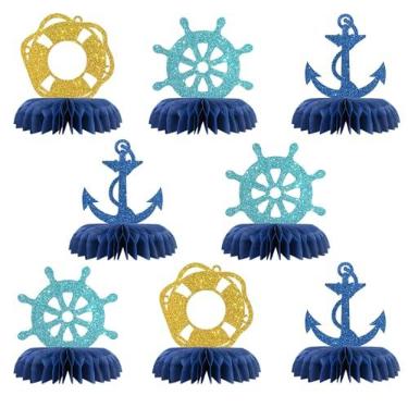 Imagem de Decorações de mesa náuticas de centro de favo de mel - 8 peças âncora de navio, decoração de mesa de chá de bebê - casamento - noivado - suprimentos de decoração de festa de aniversário de marinheiro
