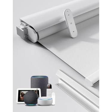 Imagem de Grandekor Persianas motorizadas sem perfuração sem ferramentas com controle remoto | 28 x 72 blecaute elétrico branco persiana de rolo inteligente/aplicativo/controle de voz - para escritório em casa