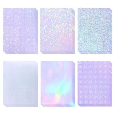 Imagem de 36 folhas holográficas laminadas transparentes papel adesivo holográfico autoadesivo folhas de laminação vinil transparente impermeável sobreposição holográfica para adesivo papel 21,6 x 28 cm 6
