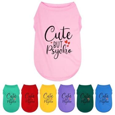Imagem de Roupas premium de verão para animais de estimação: camiseta regata leve sem mangas para cães para raças pequenas a médias roupas com estampa "fofa, mas psicodélica", poliéster macio e respirável (rosa