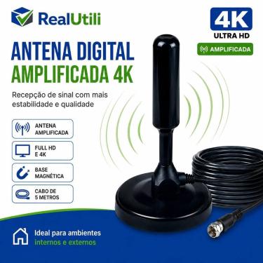 Imagem de Antena Digital 4k Smart Tv Full Hd Amplificada Interna E Externa Cabo