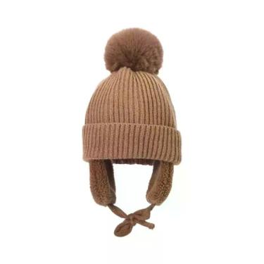 Imagem de Gorro De Lã Tricotado Quente E Grosso Para Crianças De 2 a 8 Anos Com 