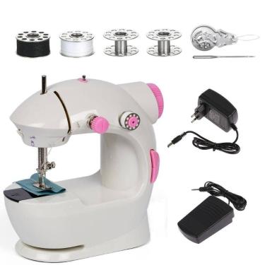 Imagem de Mini maquina de costura eletrica portatil bivolt reta domestica com pe