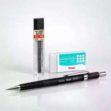 Imagem de Kit Lapiseira 0.5mm Grafite 12 Minas Borracha Macia Ponta Fixa Para Pr