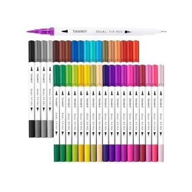 Imagem de Kit 48 Canetas Brush Pen e Ponta Fina Dual – Canetinhas Coloridas para Desenho, Caligrafia, Arte e Lettering – Marcadores para Colorir Canetinha Colorir e Detalhes - AMAZING ® (Moderno, Pacote, 48)