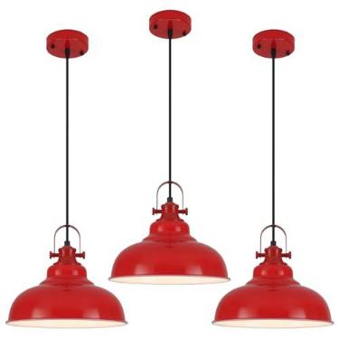 Imagem de GUIHUALOVE Luz pendente de cúpula vermelha, luz pendente vermelha ilha de cozinha, pacote com 3, luzes pendentes de casa de fazenda, luminária suspensa para ilha de cozinha, sala de jantar, sala de