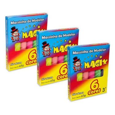 Imagem de Kit 3 Massinha De Modelar 6 Cores Magix 65g Multicolor