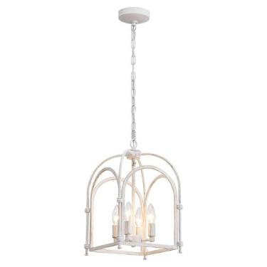 Imagem de ANJIADENGSHI Lustres De 4 Luzes, Lustre Branco Estilo Fazenda Para Sala De Jantar, Luminárias Pendentes De Metal Para Cozinha, Lustre Rústico Em Gaiola Para Quarto, Sala De Estar, Cozinha, Ilha, Cor