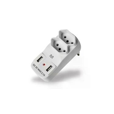 Imagem de Adaptador 2 saidas 2p+t com 2 portas usb 2,1a - wi331 - Multilaser
