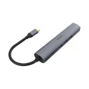 Imagem de Adaptador Conversor USB-C Para HDMI 4k, 3 Portas USB - Rj45 - Akasa - Ak-cbca22-18bk