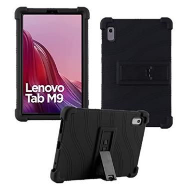 Imagem de HminSen Capa para Lenovo Tab M9 9 polegadas (TB-310FU, lançado em 2023), capa ajustável de silicone macio para crianças (preto)