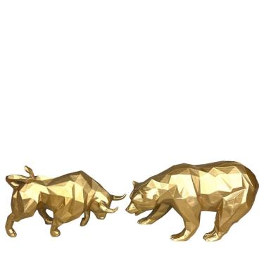 Imagem de Enfeite Kit Urso e Touro geométrico Wall Street de Resina Dourado - VD