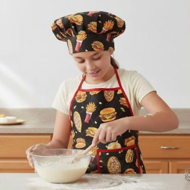 Imagem de Kit Avental Juvenil de Cozinha Infantil Kids com Touca Estampado Imper