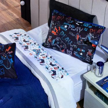 Imagem de Jogo De Cama Lençol Solteiro Game Win Branco Com Fronha E Virol Estampados 03 Peças - Percal 200 Fios