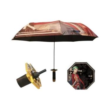 Imagem de Guarda-chuva Dobrável De Katana De Roronoa Zoro Com Bloqueio UV Preto,
