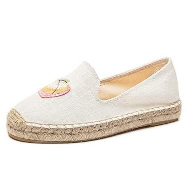 Imagem de U-lite Mocassim feminino sem cadarço plataforma alpargatas bordado lona linho mocassim, Bege/pêssego, 37