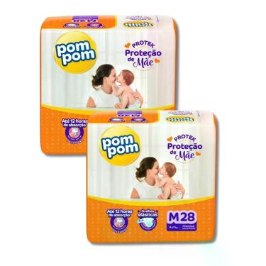Imagem de Kit 2 Fraldas Pompom Derma Protek Conforto Bebê, Médio (M)