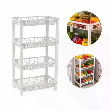 Imagem de Fruteira Quatro Andares FR-16 Organizadora de Alimentos Plástico PP Telado para Cozinha Branco