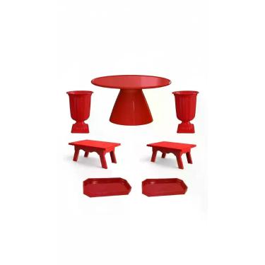 Imagem de Kit Boleira 2 Vasos - 2 Mesinha - 2 Bandeja Diversa Vermelho - Congrat