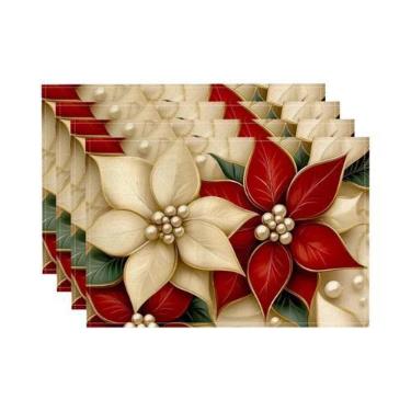 Imagem de Sousplats De Natal Em Linho Com Estampa De Papai Noel 20x25cm Decoraçã