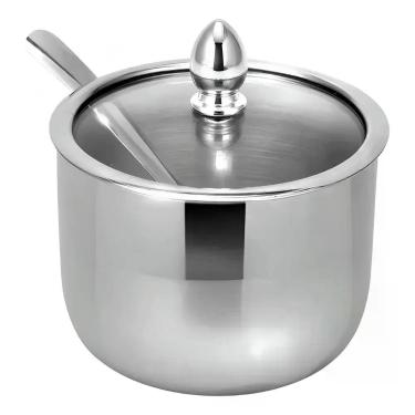 Imagem de Açucareiro UD231902 com Colher e Tampa de Vidro Inox para Mesa Ou Bancada Uni Home