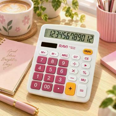Imagem de Calculadora Colorida De Mesa 12 Dígitos Escolar Escritório Comercial -