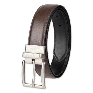 Imagem de Tommy Hilfiger Cinto masculino de couro reversível - casual para jeans masculino com alça dupla face e fivela prateada, marrom/preto, 42, Marrom/preto, 42