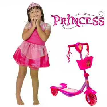 Imagem de Kit Patinete para Crianças com 3 Rodinhas Luz Som + Fantaisa - DM Toys