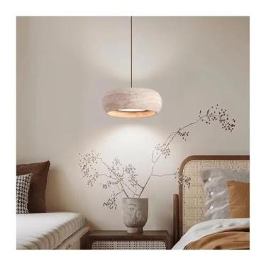 Imagem de Moderno Natural Pedra Arte Pingente Luz Amarelo Travertino LED Lustre Quarto Decoração de Cabeceira Luminárias de Iluminação para Casa, Lustres
