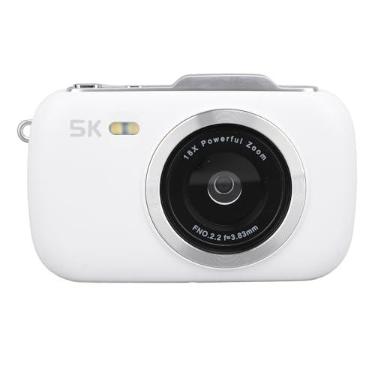 Imagem de Câmera Digital para Fotografia, Vídeo 5K, Câmera Fotográfica Infantil de 80 MP, Câmera Vlogging Com Zoom Digital 18X Com Tela IPS de 2,8 Polegadas, Câmera retrô Compacta (Branco)