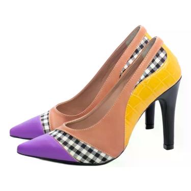 Imagem de Sapato Scarpin - Torrcella, Napa roxo, Napa caramelo, Croco amarelo, T