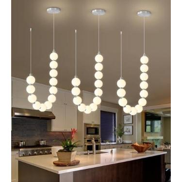 Imagem de Lustres modernos com luz LED regulável, bolas de acrílico, iluminação pendente de teto para sala de estar, sala de jantar, quarto, luzes suspensas ajustáveis, lâmpada prateada de 25 watts