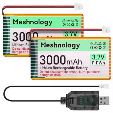 Imagem de Bateria Meshnology 3,7V 3000mAh LiPo Carregador USB 2 Unidades