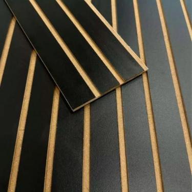 Imagem de Kit Revestimentos Ripados Madeira Placa Painel decorativo MDF 45x11 cm Luxo Parede Autocolante(50,PRETO)