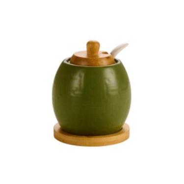 Imagem de Açucareiro de cerâmica Havana Vidal 250 ml verde com tampa de bambu - 