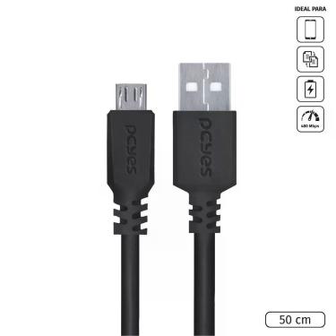 Imagem de Cabo Para Celular Smartphone Micro Usb Para Usb A 2.0 50 Cm Preto - Pmuap-05