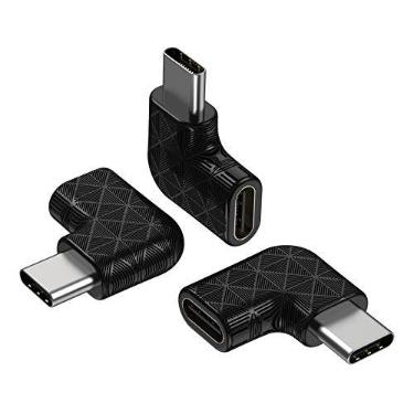 Imagem de Adaptador USB C de ângulo reto, adaptador USB C de 90 graus para USB tipo C macho para fêmea (pacote com 3). Suporte USB-C 3.1 PD 100W carregamento rápido 10Gb/s transferência de dados, para laptop
