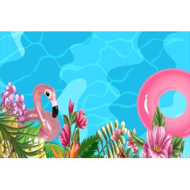 Imagem de Painel de Lona Tropical Piscina - Fabrika de Festa, 200x150cm