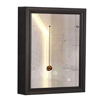 Imagem de Armário de espelho de banheiro com 3 espaços, espelho com armário, caixa de espelho de porta única de alumínio espacial, armário de moda para casa com design moderno, branco, 40 x 60 x 12 cm
