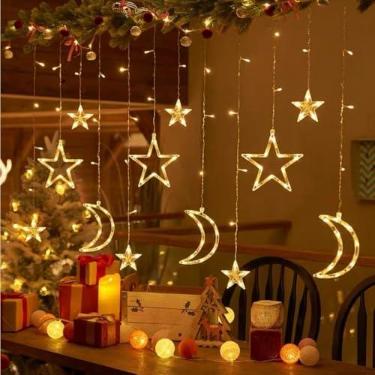Imagem de Pisca Pisca Natal, Luzes de Natal Festão Cascata Cortina 3m Decoração Corda para O Quarto Casamemto(Estilo D Branco Quente,220V)