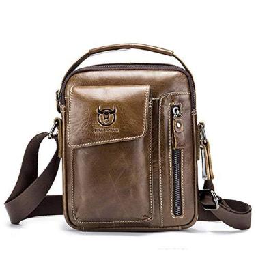 Imagem de BULLCAPTAIN Bolsa tiracolo de couro genuíno masculina pequena bolsa transversal de ombro para homens todos os dias bolsa mensageiro de viagem casual bolsa de mão