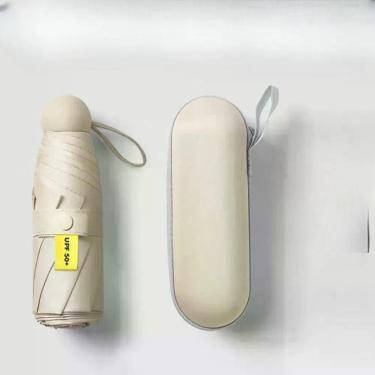 Imagem de Guarda Chuva OEM Mini Guarda Sol de Bolso Cápsula em Tecido Pongee Revestido 17cm Bege para Todas as Idades